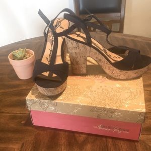 American Rag navy cork heels. Size 9.5.